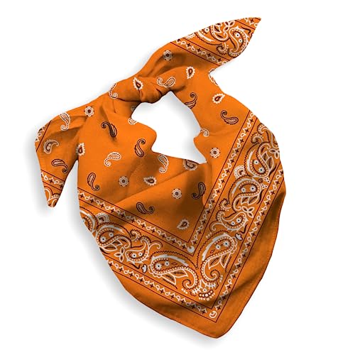 Gift Packaging Bandana for Men Women - 100% Cotton, Paisley, 22x22 In, 1 Pack - Large Bandanna Handkerchief Cowboy Hanky - color: Orange