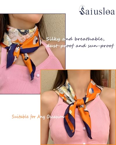Saiusloa Neck Scarf For Womens Silky Head Scarves Hair Bandanas Square Scarf Fashion Accessories lightweight - color: 10-cartoon Cat Orange