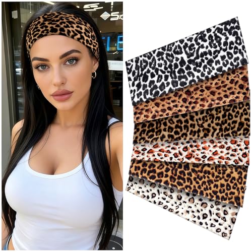 Zkptops 6Pcs Headbands for Women Girls Non Slip Leopard Trendy Cheetah Wide Headbands Fashion Elastic Soft Cotton Fabri Hair Bands Stretchy Head Accessories for Daily Workout Sport Yoga Running - color: B-Leopard