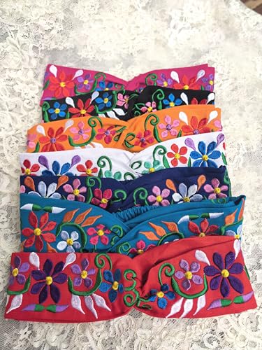 FANFAN Boho Mexican Embroidered Headband - Floral Elastic Hair Band Women Girls Wedding Festival Daily Wear E9 (Red, One Size) - color: Red