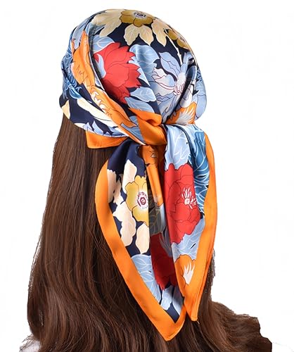 MINIDORA Satin Scarves for Women 27.5 × 27.5 inches Medium Square Elegant Silk Feeling Head Scarf - color: D001-colorful