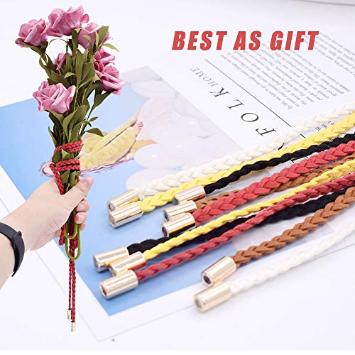 TeeYee Waist Belt Woven Knitted Rope/Chain PU leather 3 Pieces Tassel Rope Skinny Belt - color: 103bluegreen