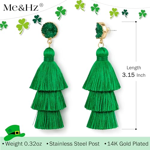 Me&Hz Colorful Layered Tassel Earrings Bohemian Statement Tiered Tassel Big Dangle Drop Earrings for Women Druzy Studs Valentine’s Day Gift - color: Green