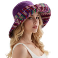 Wide Brim Sun Hat for Women Reversible Beach Hats Metal Wired Edge Gardening Hats, UPF 50+ Bucket Summer Hat - color: Purple Boho-style