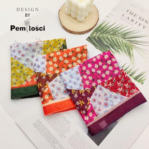 Cotton Like Bandana in Bulk, Head Scarf, Headband, Head wrap, Hair Neck Scarf for Women 22 x 22 inch - color: Bib03 Patchy Flower 3pcs