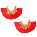Tassel Hoop Earring Statement Thread Dangle Earrings Stylish Long Fringe Drop Earrings Lightweight Long Swingy French Hook Earrings for Women - color: B Red