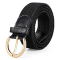 JASGOOD Women Men Braided Woven Elastic Stretch Waist Belt Golf Canvas Fabric Casual Belt for Jeans Pants - color: C-black, size: Fit Size 33"-36"
