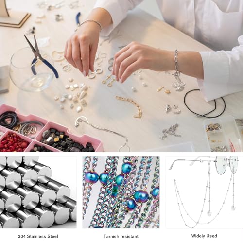 33 Feet Multicolor Satellite Bead Chains, 2mm 304 Stainless Steel Rainbow Ball Beaded Twisted Curb Chain Spool Bulk for Jewelry Making DIY Craft - color: Colorful Big Beads Satellite Curb Chain