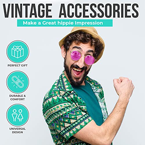 Retro Round Sunglasses Small Colored Lens Hippie Glasses - style: Pink