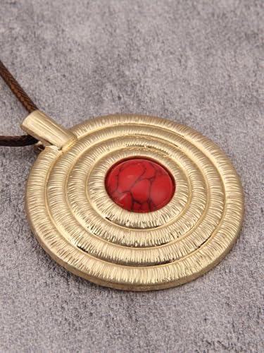 Jeilwiy Leather Necklace for Women Funky Necklace Choker String Cord Necklace with Pendant Boho Style Jewelry - style: Turquoise & Gold Round