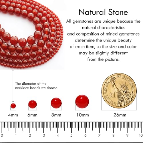 Simple Choker Necklace for Women Real Stone and Crystals Necklaces 4mm Beaded Choker Jewelry Meditation Gift for Women (16"+2") - style: Red Agate