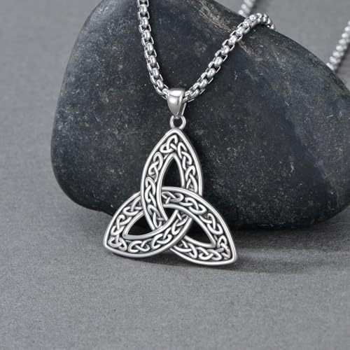Celtic Necklace for men Sterling Silver Celtic Knot Triquetra Triangle Trinity Necklace Gift for Men - color: C-Silver