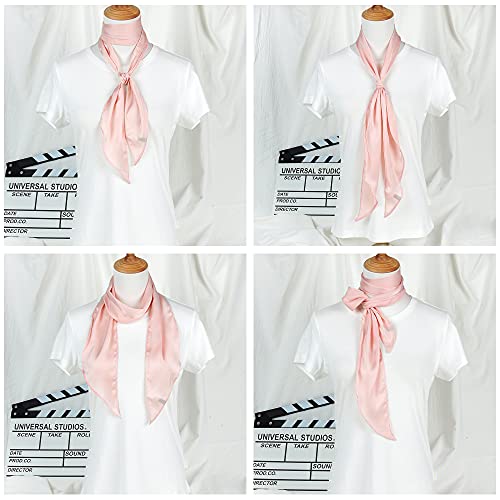 GERINLY Solid Color Long Neckerchief Pure Skinny Scarf Necktie for 50's Costume Party Wedding Cosplay Accessory Headband - color: Pink