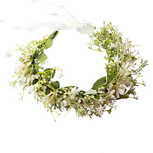 Vivivalue Daisy Flower Crown Floral Wreath Headband Hair Garland Flower Halo Headpiece with Ribbon Wedding Party Festival Photos White - color: 54