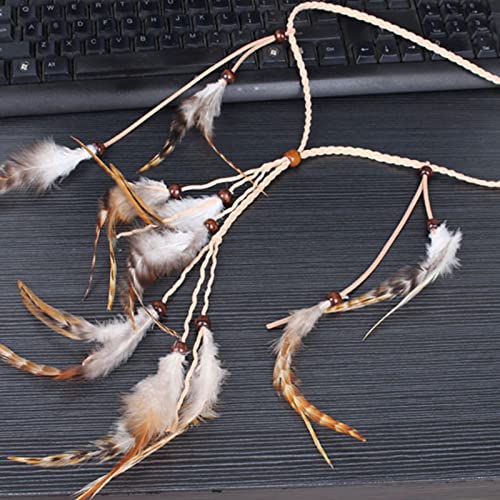 WLBON Halloween Boho Feather Headband Hippie Indian Hair Hoops Bands Tassel Bohemian Headpiece Hairband Women Christmas Wedding Holiday Festival Masquerade Cosplay Dress Up Birthday Party Accessories - color: White Tone