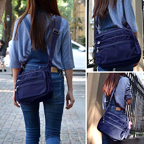 NOTAG Crossbody Bag for Women Waterproof Shoulder Bag Messenger Bag Casual Nylon Purse Handbag - color: Navy Blue-rfid-l