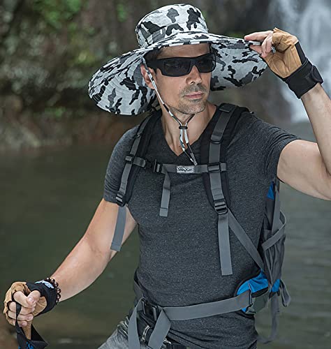 Leotruny Men Wide Brim Sun Hats UPF50+ Waterproof Breathable Bucket Hat for Fishing, Hiking, Camping - color: C09-light Gray Camo
