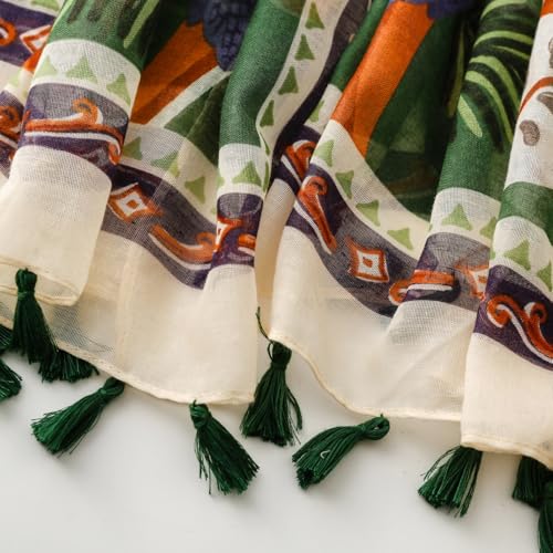 WaJuemy Travel Boho Scarf for Women Casual Lightweight Pashmina Scarves Fashion Multicolor Shawl Wraps with Fringed Beads - color: 62 Green Bird
