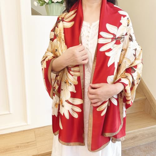 Long Silk Like Scarf Lightweight Satin Scarves Large Sunscreen Shawl Wrap for Women - color: 008.magnolia Red