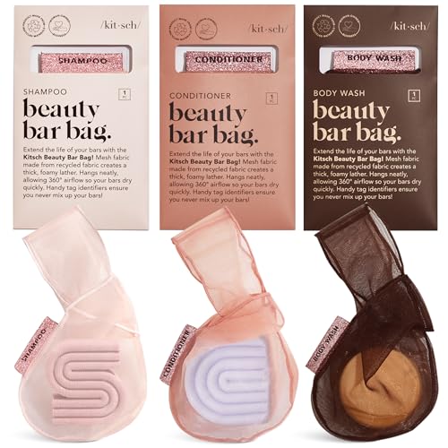 Kitsch Bar Soap Saver Pouch – Patented Mesh Soap Bag for Shampoo and Conditioner Bars, Extends Use & Prevents Soggy Mess, Recycled Beauty Bar Bag, Eco-Friendly - 3pc Set, Blush, Terracotta & Chocolate - color: Blush, Terracotta & Chocolate