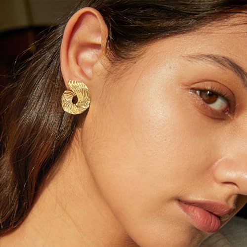 Irregular Gold Stud Earrings for Women Hammered Silver Stud Earrings Statement Geometric Earrings Vintage Gold Earrings - color: 05-Gold swirl earrings