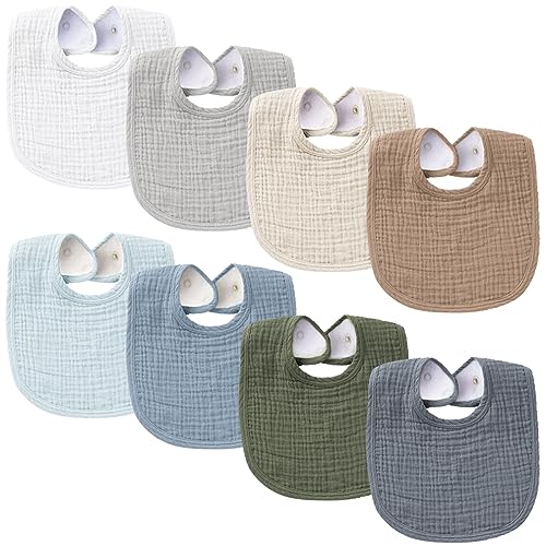 Konssy Muslin Baby Bibs 8 Pack Baby Bandana Drool Bibs Cotton for Unisex Boys and Girls, Soft Absorbent Set for Teething and Drooling - color: Grey