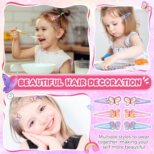Hanaive 24 Pcs Rainbow Unicorn Clips Metal Clips Butterfly Snap Barrettes Cute Mermaid Hair Pins Sparkly Animal Hair Accessories for Toddlers Little Girls Birthday Party Gifts(Butterfly Pattern)