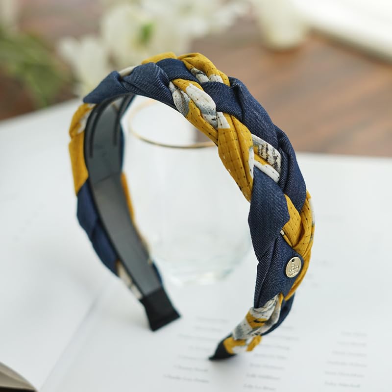 Braided Headband for Women-Vintage Fabric High Crown Headband with Non-Slip Teeth, Cute Boho Knotted Hair Band for Women & Teens (19-Ginger, One Size) - color: 19-Ginger