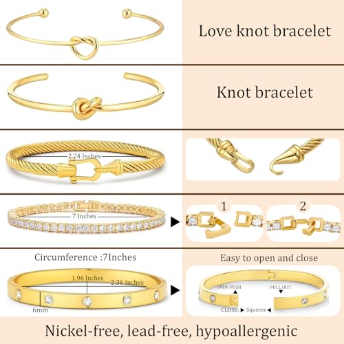 18 K Gold Plated Love Bangle Bracelet Stack Cuff Jewelry for Women Jewelry Set for Women Gift with Box - style: style1