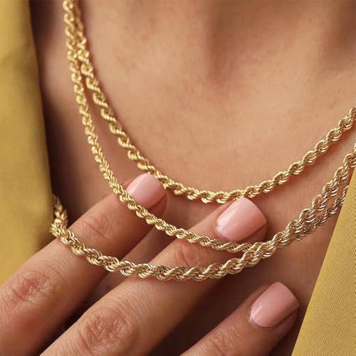 14K Yellow Solid Gold 1.5mm、2mm、3.2mm and 4.2mm Twisted Rope Chain Necklace, Ideal Gift for Women And Men(Lengths from 16 to 36 Inches) - size: 20inch