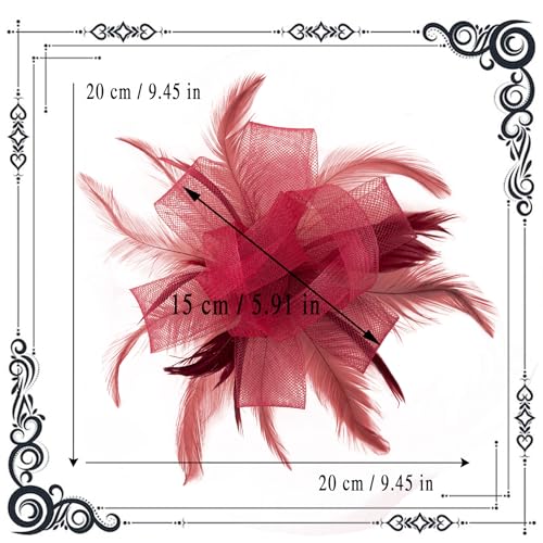 dressfan Womens Fascinator Hat Headpiece 20s Vintage Wedding Hair Accessories for Derby/Wedding/Cocktail/Tea Party - color: Burgundy