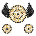 Aheli Pearl Diamond Choker Necklace & Round Earrings Gift for Women Indian Traditional Bollywood Fashion Bharatanatyam jewellery set - color: Black