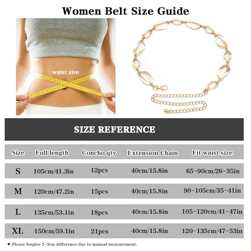 LIMHOO Women's Metal Waist Chain Belts Gold Silver Link Belt for Dresses - color: Square Gold, size: S: Length 105cm/41.3in