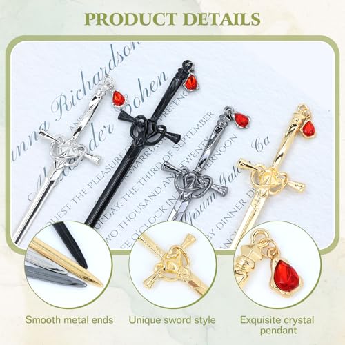 inSowni 8 Pieces Retro Gothic Medieval Metal Sword Hair Sticks with Crystal Pendant Chopsticks Long Hair Pins Bun Updo Holders Hair Accessories for Women Girls