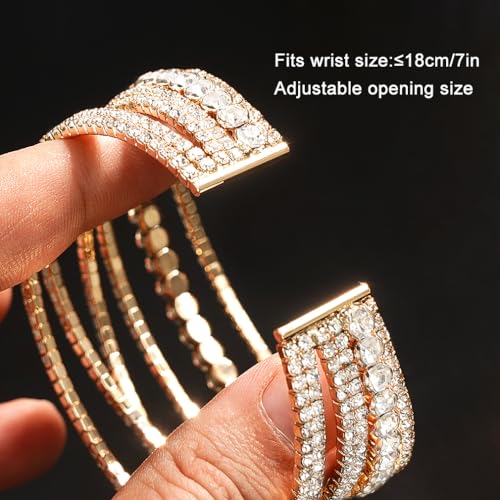 Suyi Rhinestone Bracelet Multilayer Gold Cuff Bracelet for Women Crystal Braidal Bracelets - color: Gold 2