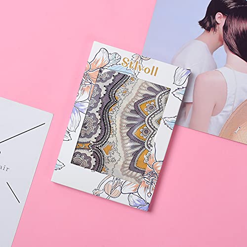 Stlvoll 100% Silk Head Scarf for Women - 27" Hair Scarves Satin Bandanas Square for Night Sleeping with Gift Packed - color: White/Yellow/Cashew Flower