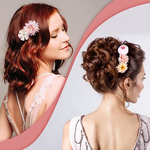 BBTO 21 Pcs Flower Hair Clip Rose Hair Clips Barrettes for Women Flower Accessories Boho Bride Claw Clip Hairpin Brooch Pin Headpiece for Wedding (Pink,Purple) - color: Pink, Purple