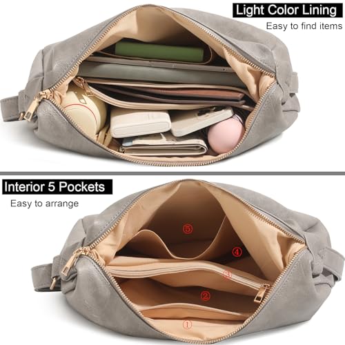 Hobo Bags for Women Foldable Vegan Leather Shoulder Handbag Slouchy Tote Crossbody Purses - color: Grey