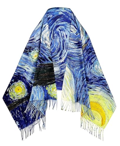 VENVSBEE Reversible Scarf Soft Large Shawl Wrap Blanket Double Sided Art Print Warm Pashmina Stoles Klimt Van Gogh Gifts - color: Art 21