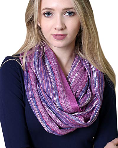 Anika Dali (15 Colors) Shimmer Sparkle Infinity Scarf, Women's Festival Bliss Lightweight Fashion Shawl - color: French Lilac