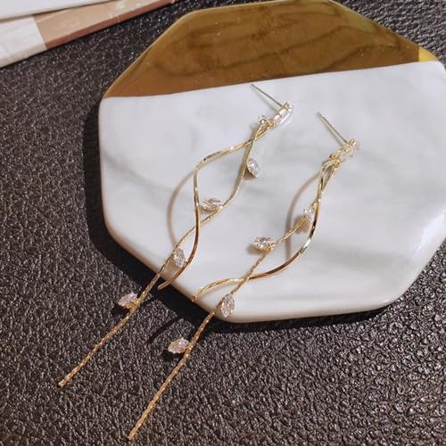 Crystal Drop Earrings,Zirconia Rhinestone Dangling Earrings for Women Prom Party Jewelry Gifts， Dangle Fashion Jewelry Crystal Earrings for Women - color: Gold