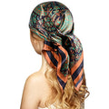 Stlvoll 100% Silk Head Scarf for Women - 27" Hair Scarves Satin Bandanas Square for Night Sleeping with Gift Packed - color: Green/Khaki/Black