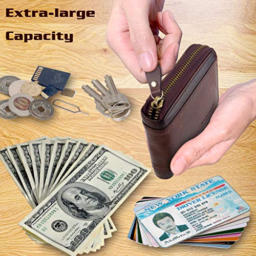 Admetus Mens RFID Blocking Wallets Zipper Leather Wallet for Men Bifold RFID Card Holder - color: Brown-23