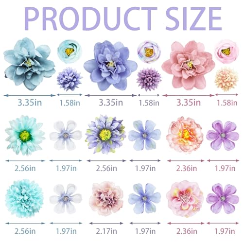 21 PCS Hair Flowers Boho Hair Barrettes Accessories Hawaiian Silk Flower Clips Girls Purple Blue Floral Bride Headpiece Festival(BLUE & PURPLE) - color: Purple&Blue, size: 1 Count (Pack of 21)