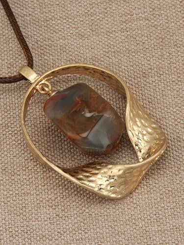 GelConnie Leather Necklaces Turquoise Long Boho Necklaces for Women Brown Chunky Circle Pendant Chocker Necklace Gold Sweater Necklace - style: Brown Leather Boho Necklace