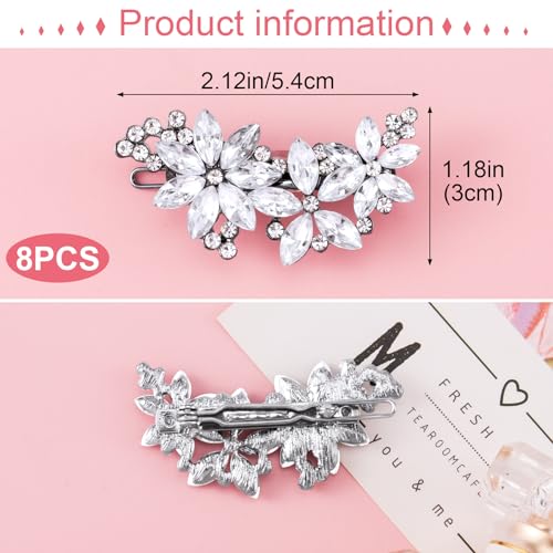 PAGOW Silver 8 Pcs Crystal Flower Hair Clips, Wedding Hair Accessories for Brides Women Girls, Rhinestone Flower Headpiece - color: Silver 8pcs