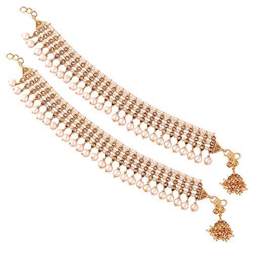 I Jewels Gold Plated Indian Traditional Bollywood Style Ethnic Gold Kundan & Pearl Anklet/Payal Barefoot Jewelry for Women (A034-35) - style: Style 2