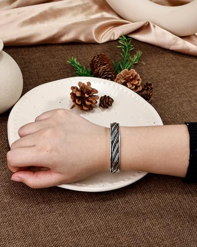 Vintage 925 Sterling Silver Bracelet, Exquisite Leaf Engraved Adjustable Bracelet, Vintage Jewelry Silver Bangle for Women