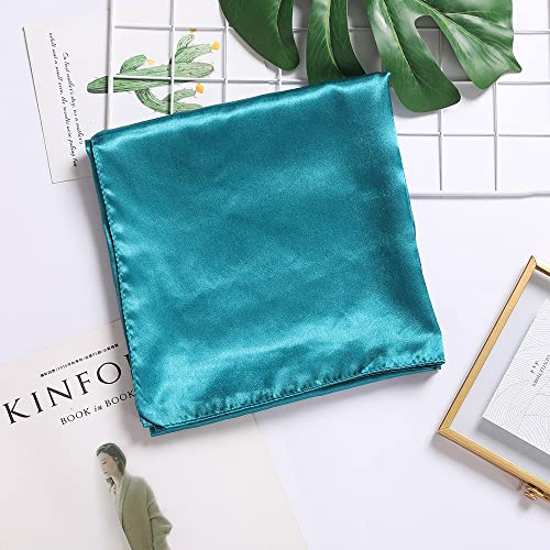 vabovin Satin Head Scarf for Women Solid Color, 35×35 in | Silk Feel Neckerchief, Hair Scarf, Fashion Bandana, Headscarf, Headband, Hair Wrap Sleeping, Daily Fashion Styling - color: 209 Teal