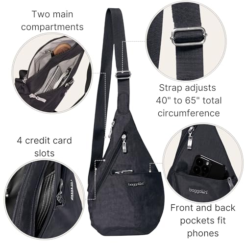 Baggallini Mini Sling - 12x7 Sling Crossbody Bag Backpack with Adjustable Shoulder Strap - color: French Navy